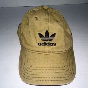 Adidas Trefoil Logo Hat Cap l Tan l Embroidered Cotton l Strap Back